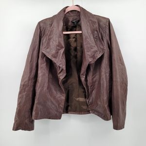 Eileen Fisher leather waterfall jacket brown